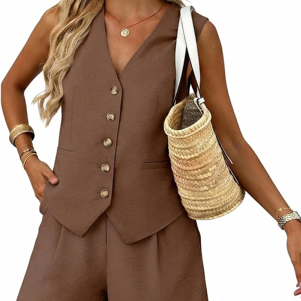 Brown Sleeveless Button Vest for Women - Chic Summer Layer